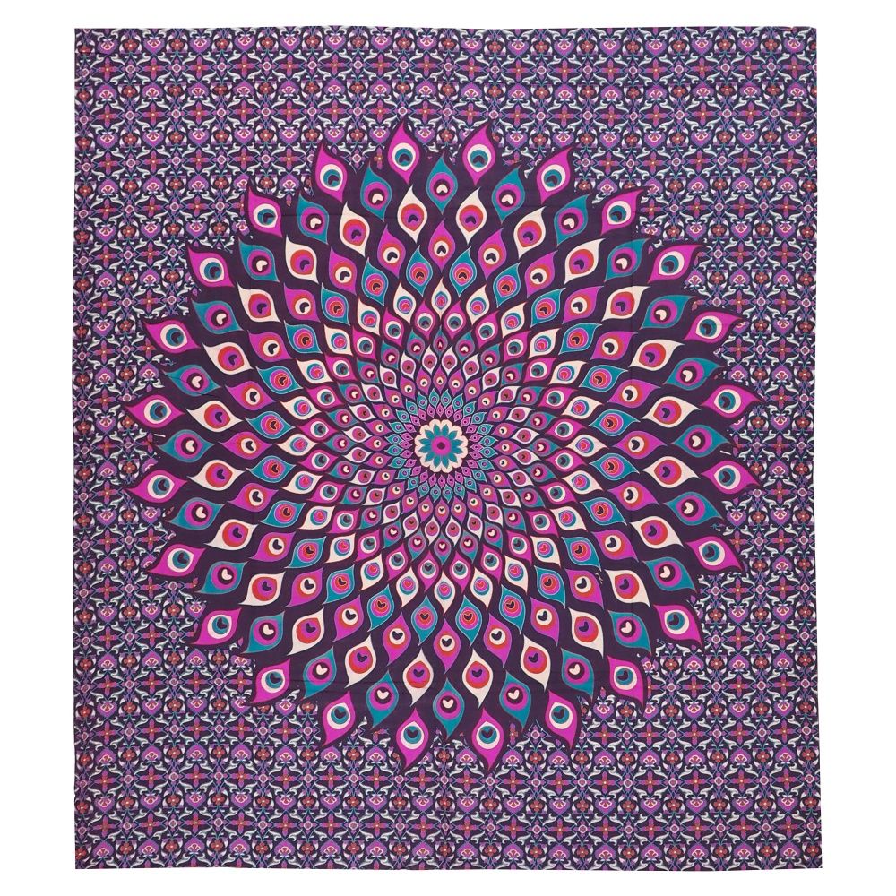 Přehoz na postel indický Mandala fialový 220 x 210 cm