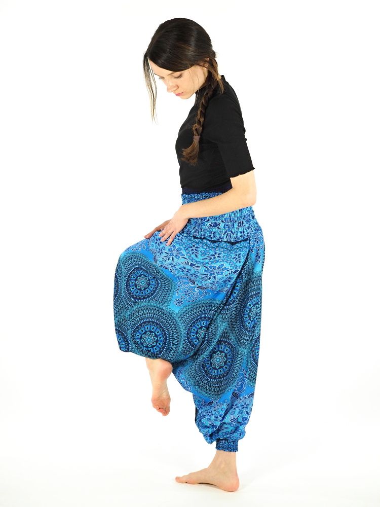 Kalhoty harémové Aladin Flowery azurové