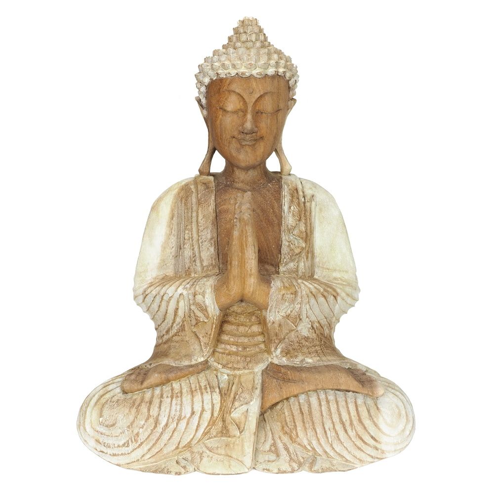 Soška Buddha dřevo 40 cm Namaskara patina