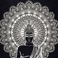 Přehoz na postel indický Buddha černobílý 220 x 210 cm