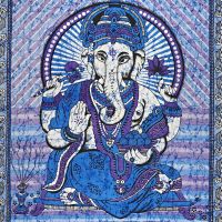 Přehoz na postel indický Ganesh modrý 220 x 210 cm