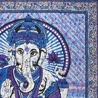Přehoz na postel indický Ganesh modrý 220 x 210 cm