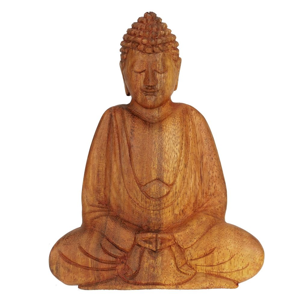 Soška Buddha dřevo 16 cm Dhyan tmavá