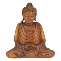 Soška Buddha dřevo 20 cm Dhyan tmavá