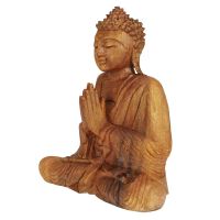 Soška Buddha dřevo 20 cm Namaskara tmavá