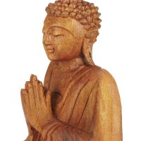 Soška Buddha dřevo 20 cm Namaskara tmavá