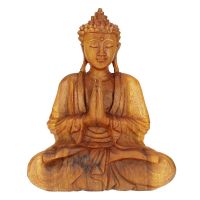 Soška Buddha dřevo 26 cm Namaskara tmavá