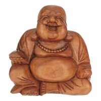 Soška Hotei Happy buddha dřevo 20 cm sedící