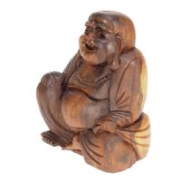 Soška Hotei Happy buddha dřevo 9 cm sedící