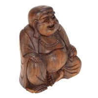 Soška Hotei Happy buddha dřevo 9 cm sedící