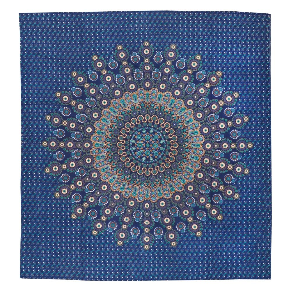Přehoz na postel indický Bubble mandala modrý 220 x 200 cm