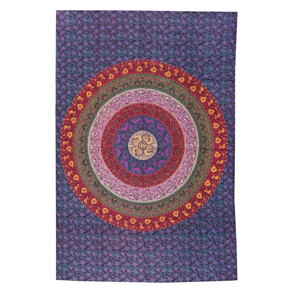 Přehoz na postel indický Flower Mandala fialový 205 x 135 cm