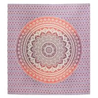 Přehoz na postel indický Lotus Mandala červeno-fialový 220 x 210 cm