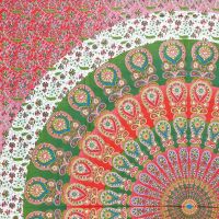 Přehoz na postel indický Owl Mandala červeno-zelený 230 x 210 cm