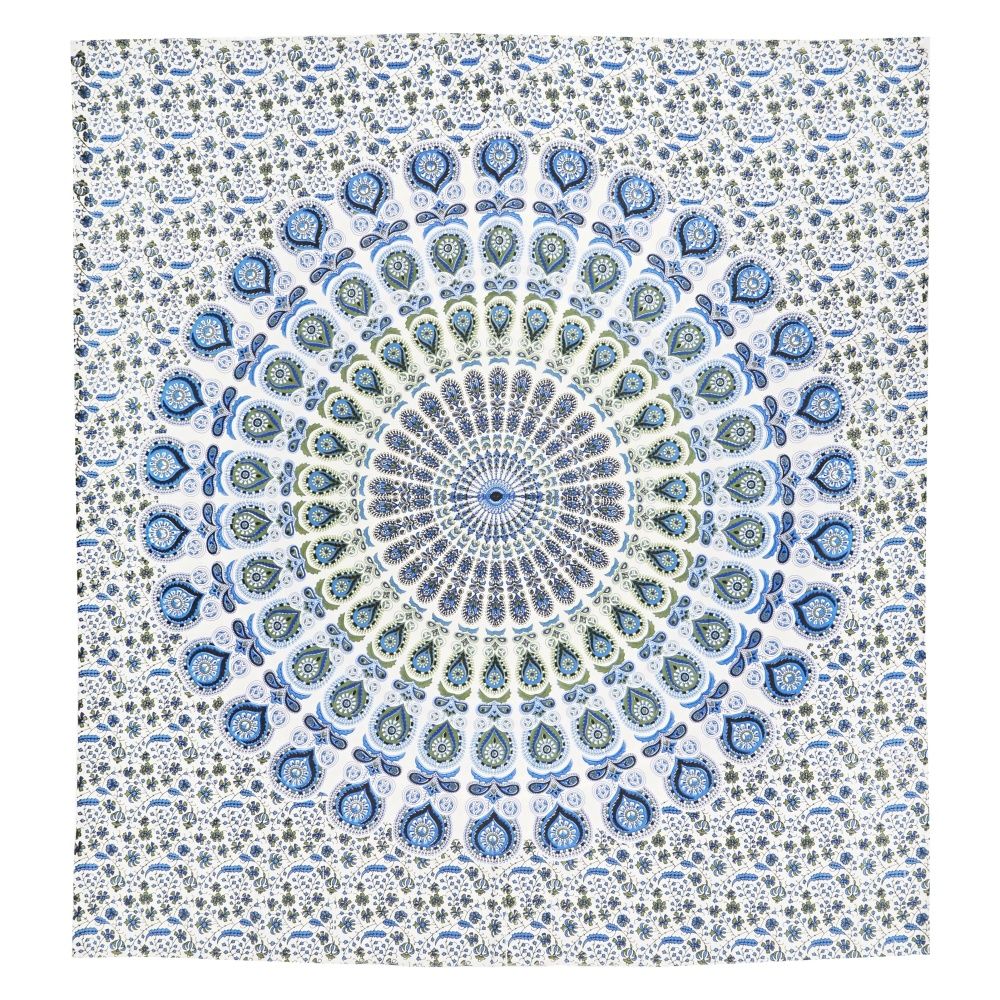 Přehoz na postel indický Owl Mandala kobaltový 230 x 210 cm