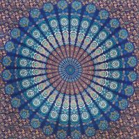 Přehoz na postel indický Owl Mandala modrý navy 220 x 200 cm
