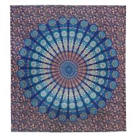 Přehoz na postel indický Owl Mandala modrý navy 220 x 200 cm