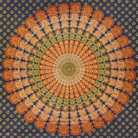 Přehoz na postel indický Owl Mandala navy-oranžový 220 x 200 cm