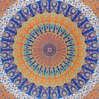Přehoz na postel indický Owl Mandala oranžovo-modrý 230 x 210 cm