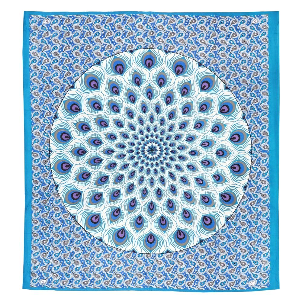 Přehoz na postel indický Paví oko modrý 230 x 210 cm