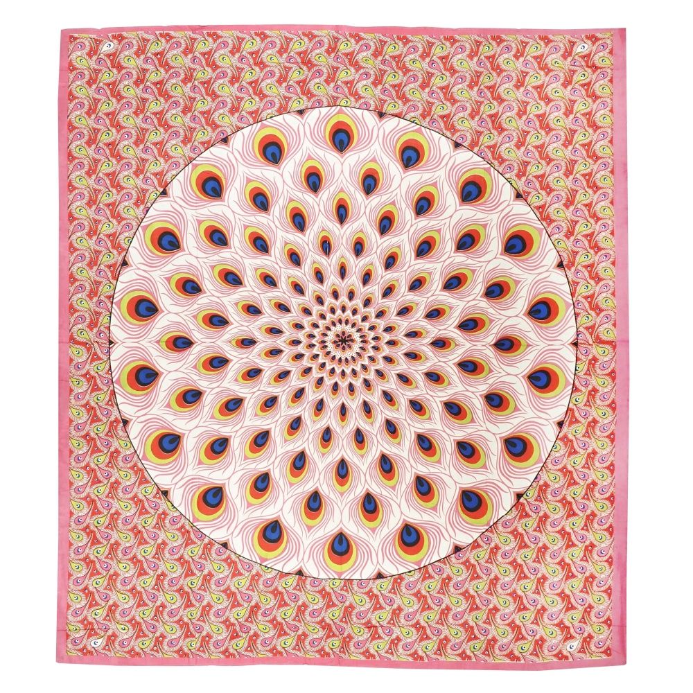 Přehoz na postel indický Paví oko růžový 230 x 210 cm