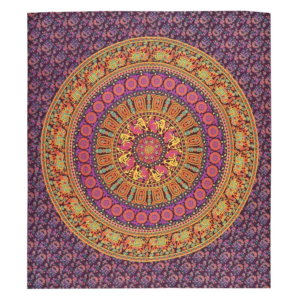 Přehoz na postel indický Sloní zahrada fialový 220 x 200 cm