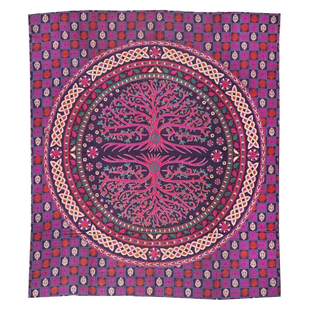 Přehoz na postel indický Strom života fialový 220 x 200 cm