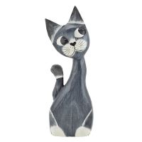 Soška Kočka dřevo 25 cm šedá