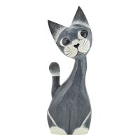 Soška Kočka dřevo 30 cm šedá