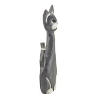 Soška Kočka dřevo 40 cm šedá