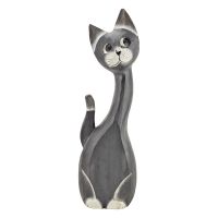 Soška Kočka dřevo 40 cm šedá