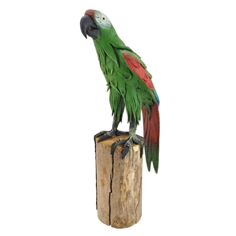 Soška Papoušek na větvi sawdust 35 cm zelený
