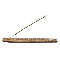 Stojánek na vonné tyčinky dřevěný - lyže antik Jin jang
