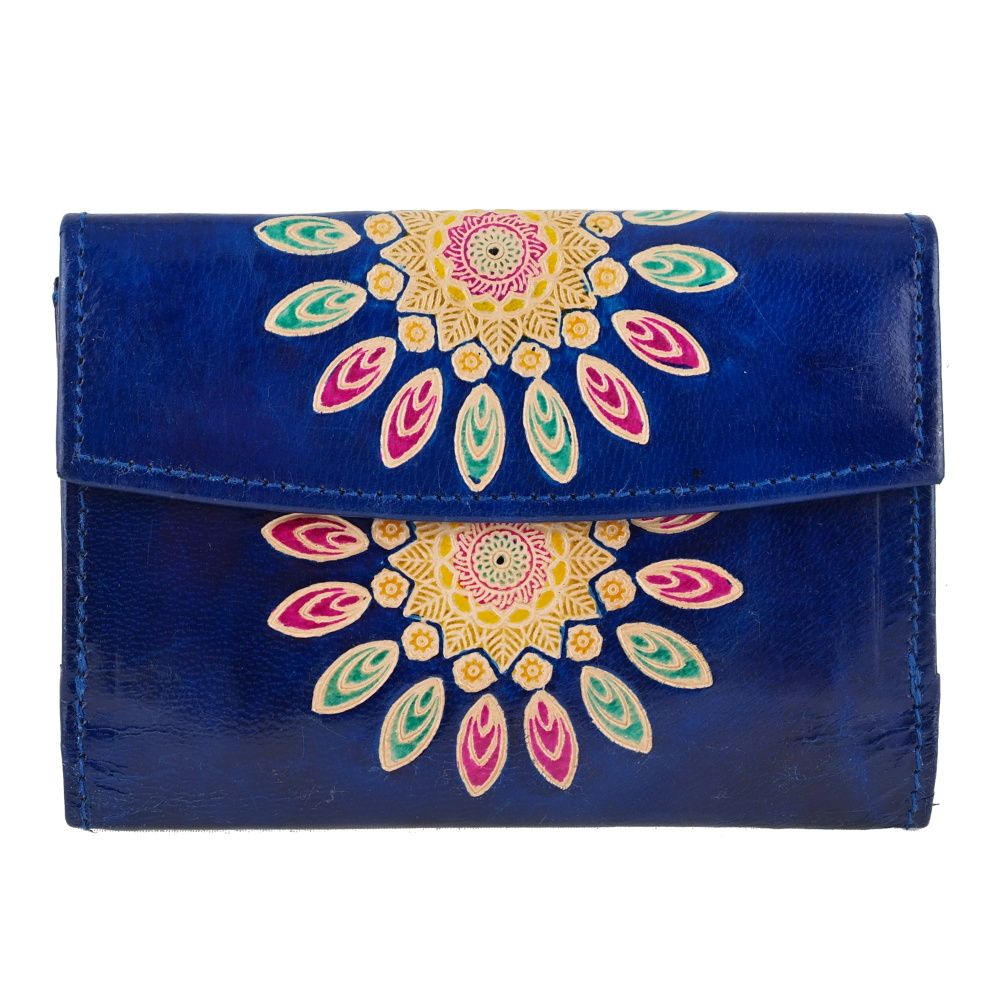 Dámská kožená peněženka Envelope Mandala modrá 14 x 10 cm
