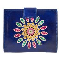 Dámská kožená peněženka Miss Mandala modrá 12 x 10 cm