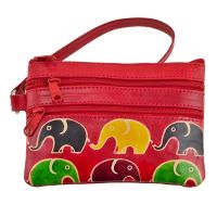 Dámská kožená peněženka s poutkem Sloni červená 14 x 10 cm