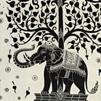 Přehoz na postel indický Slon a strom černo-béžový 220 x 200 cm