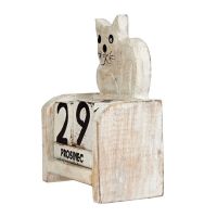 Kalendář dřevěný Kočka ležící 10 cm bílá