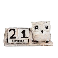 Kalendář dřevěný Sova 12 cm bílá