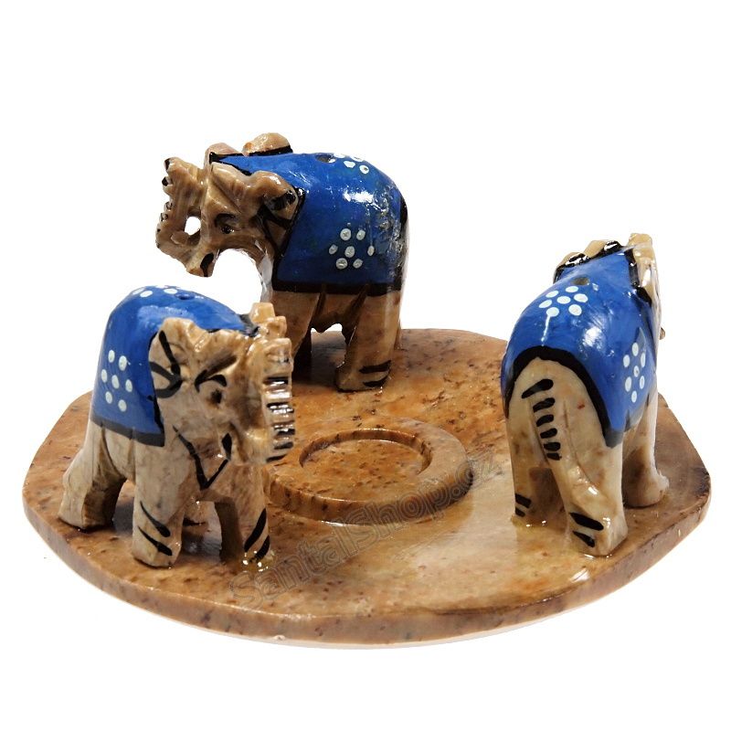 Stojánek na vonné tyčinky kamenný Sloni v kruhu modrý